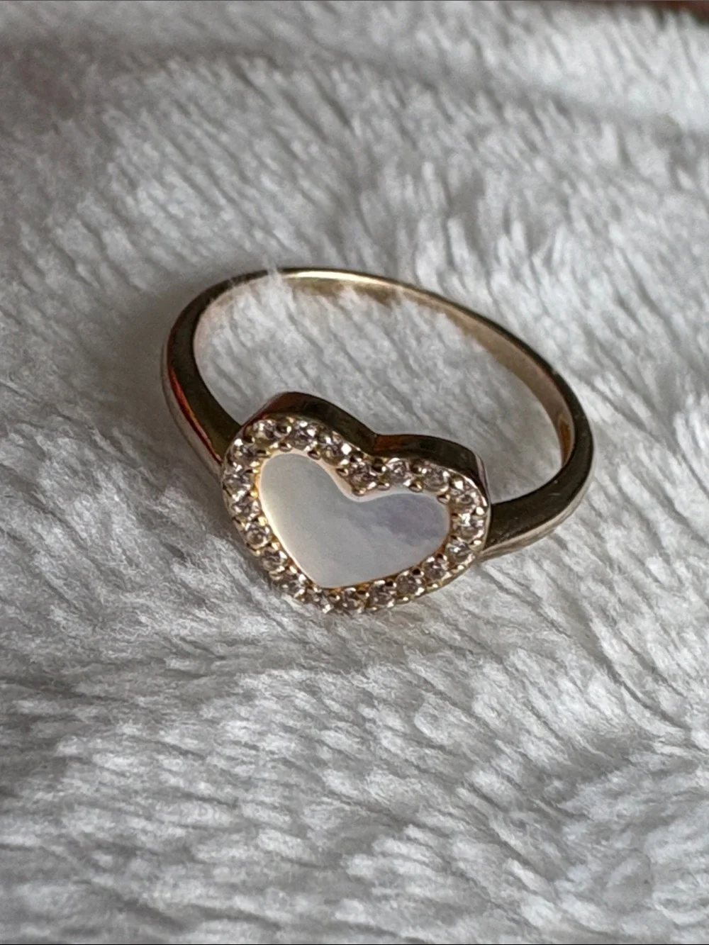GP Gold Plated 925 Heart Mother-of-Pearl Ring with CZ Halo Size 7